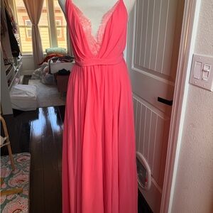 Michael Costello X Revolve Vibrant Coral Maxi Dress with Double Slit